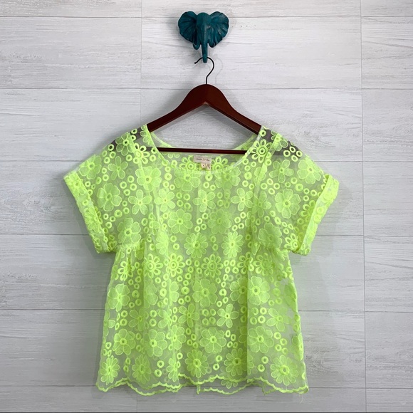 Anthropologie Tops - Meadow Rue Neon Yellow Eyelet Blouse